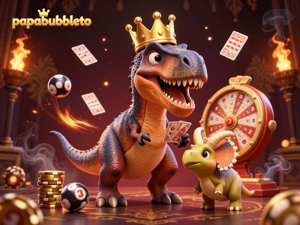 Experience papabubbleto in a playful lottery-themed scene with characters and dynamic elements.