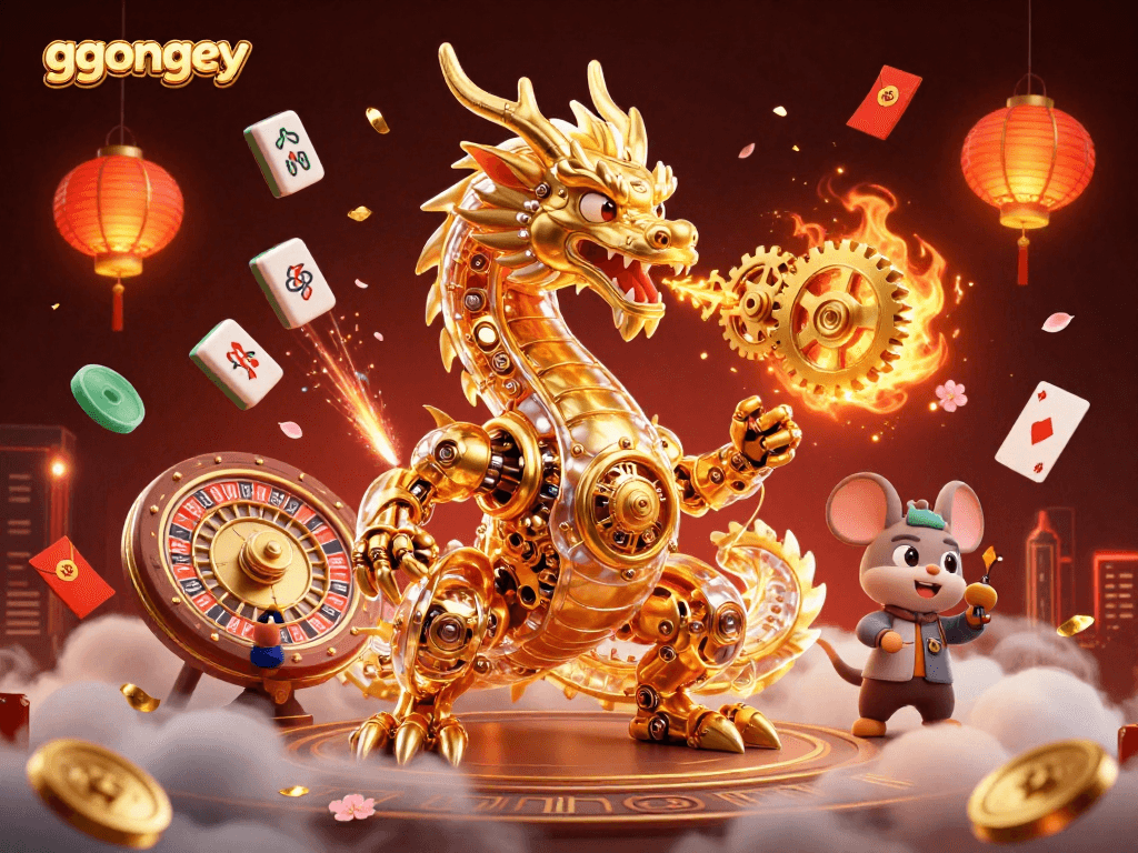 Engage in thrilling games at ggongey casino with a vibrant dragon-themed illustration.