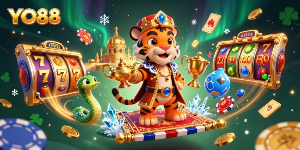 Bet on luck with YO88 in this vibrant casino scene showcasing rich 3D details.