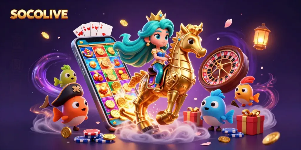 SOCOLIVE enhances the excitement with a vibrant scene of a mermaid princess, a giant seahorse, and dynamic gambling elements.