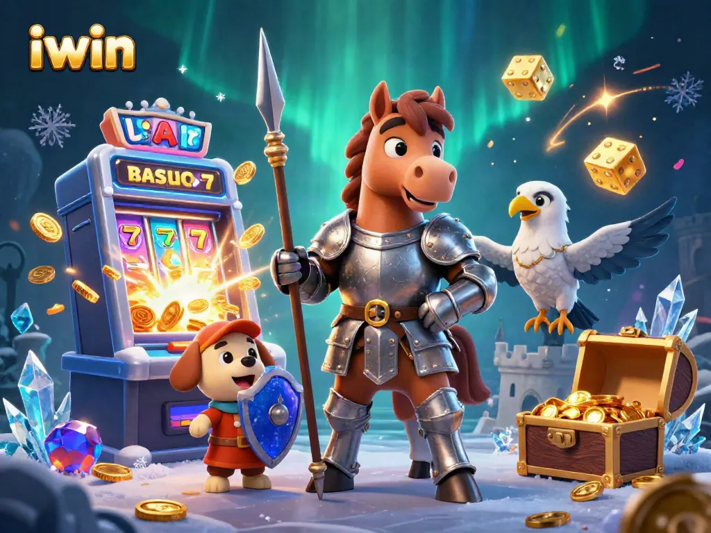 Win big with iwin as the knight battles for casino treasures in this vibrant 3D scene