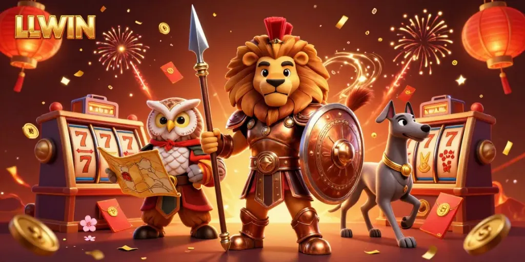 Experience thrilling gaming with LLWIN's vibrant 3D casino scene filled with action and celebration.