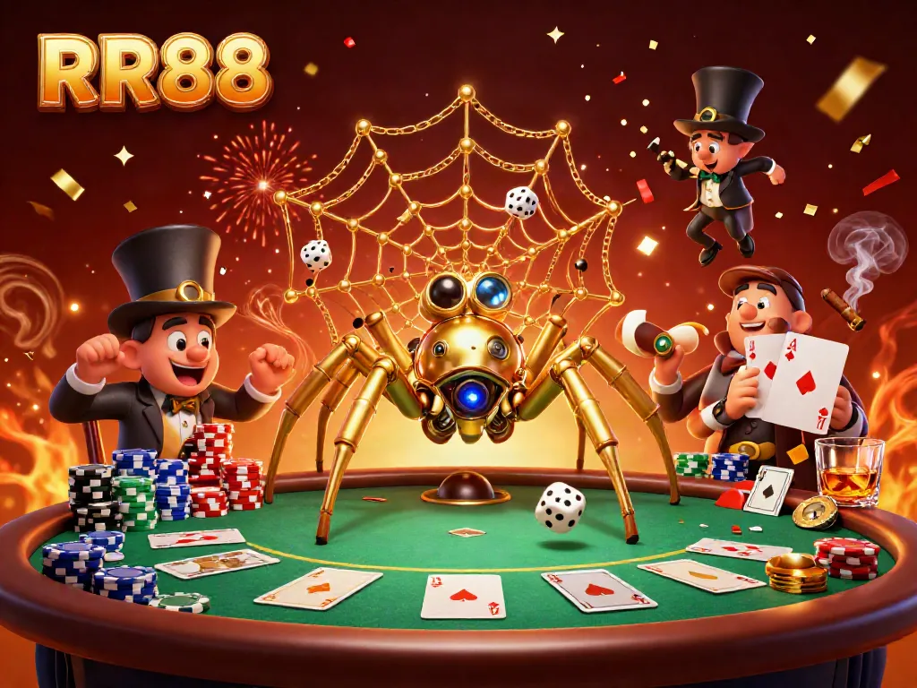 RR88 player enjoying a steampunk-themed casino adventure with poker elements and golden treasures.