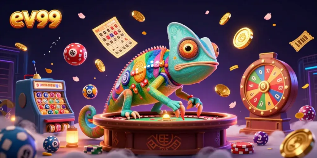 Experience exciting gaming at ev99 with a colorful casino scene featuring captivating elements.
