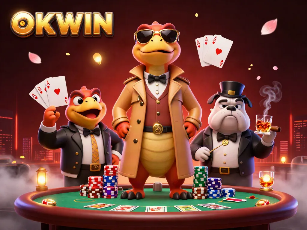 Raptors disguised as a tall man entering a VIP casino lounge, showcasing OKWIN excitement.
