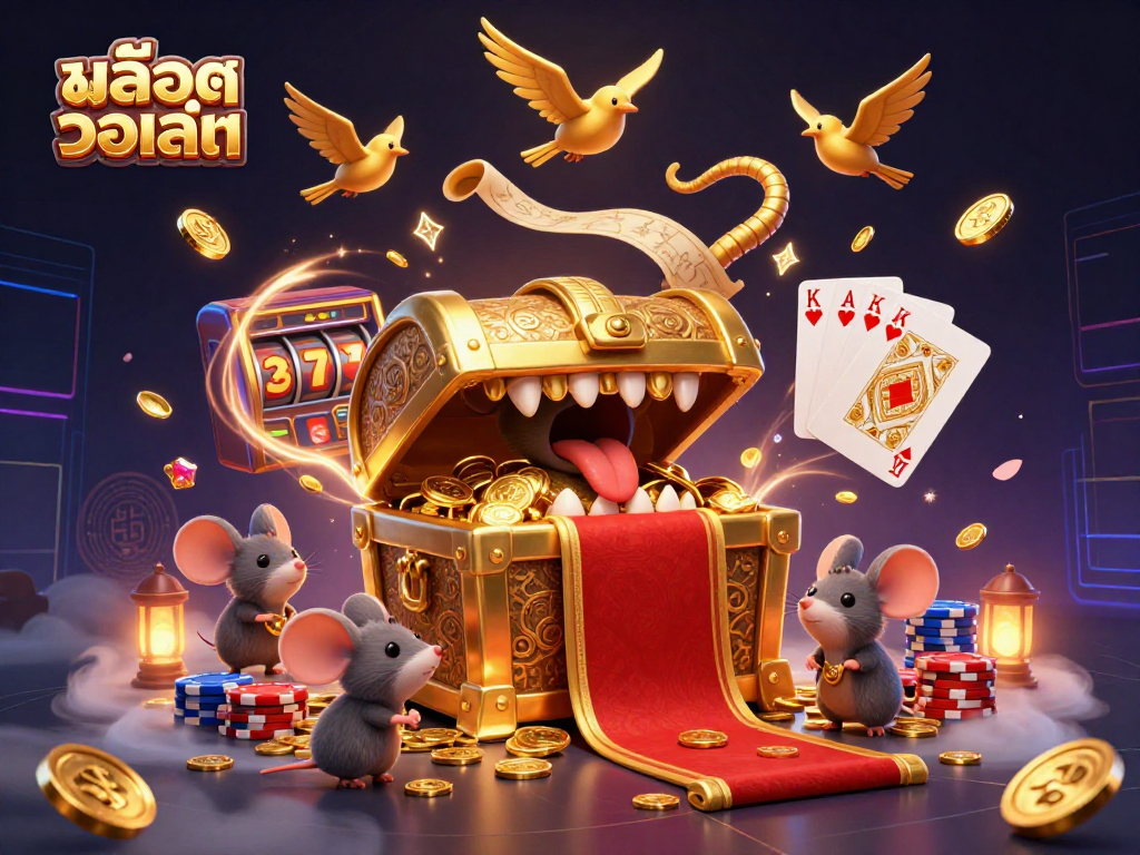 Experience the excitement of สล็อตวอเลท with a golden treasure chest and dynamic gaming elements.
