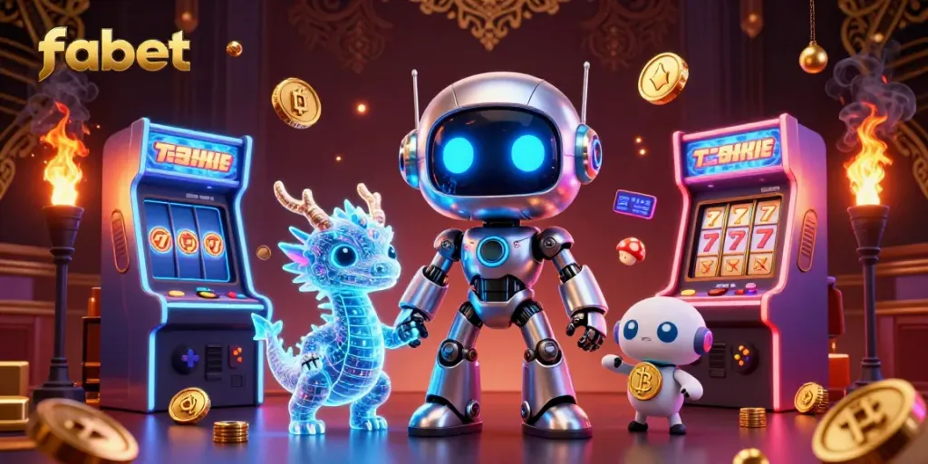 Experience thrilling games with fabet, featuring whimsical characters and vibrant casino elements.
