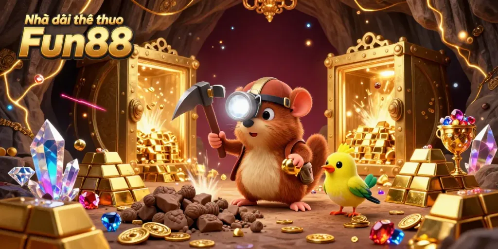 Spin to win with Nhà cái thể thao Fun88, enjoying vibrant gems and golden treasures in this dynamic casino scene.