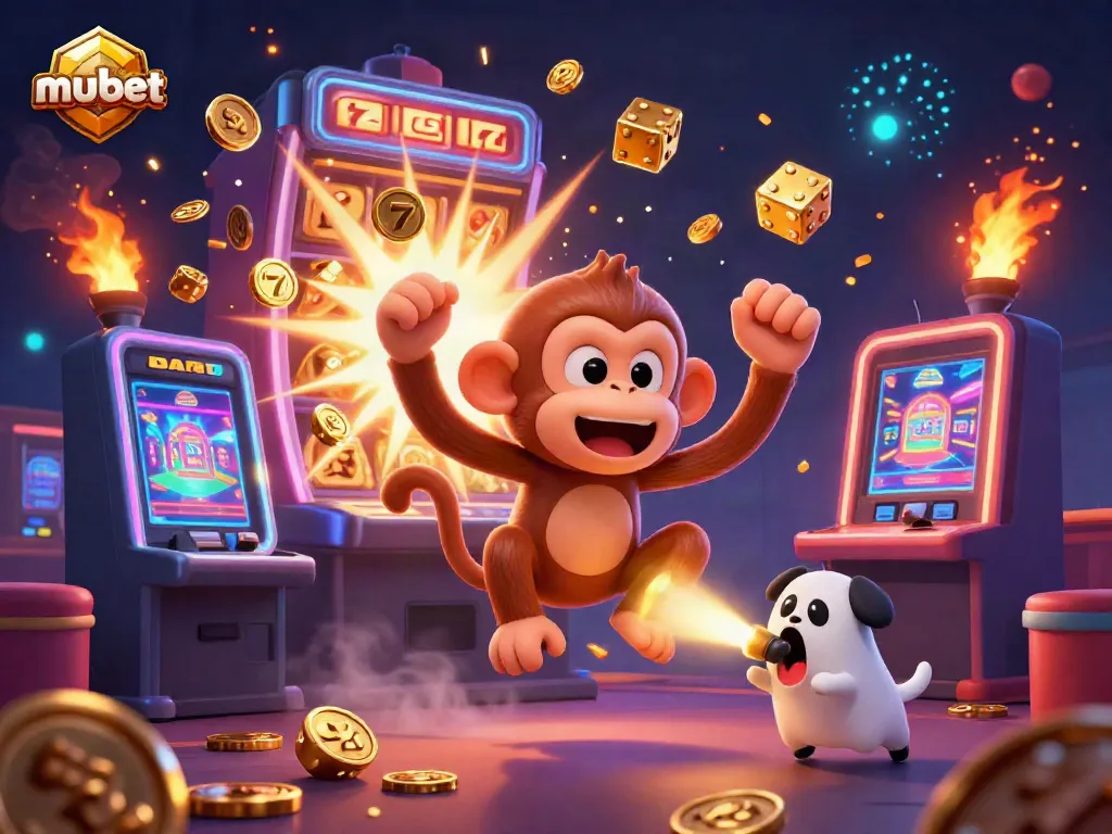 Experience thrilling gaming action with the mubet poltergeist monkey and ghost-hunter puppy in a vibrant casino.
