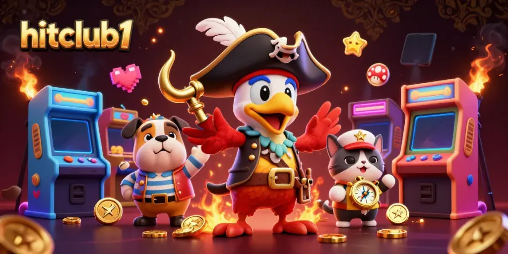 Experience the excitement of hitclub1 with colorful game machines and adventurous characters.