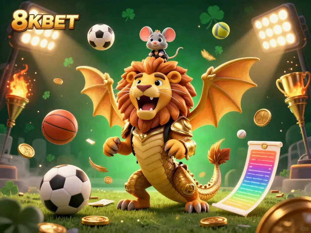 Experience thrilling gaming at 8KBET with dynamic sports elements and a triumphant chimera!