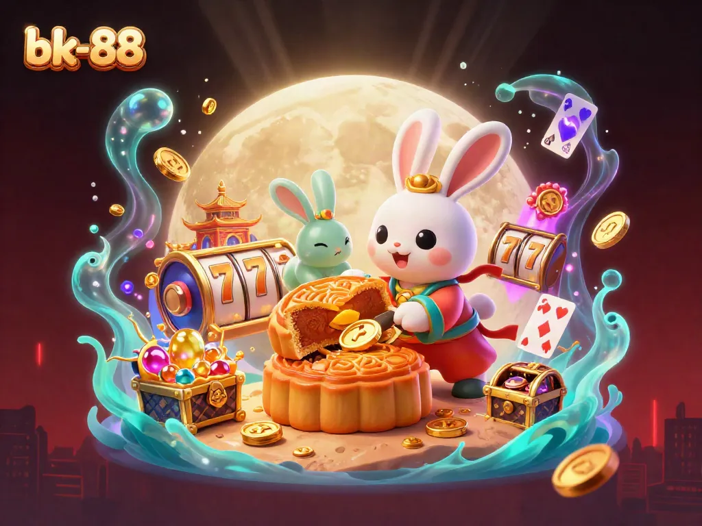 Engage with the vibrant bk-88 illustrated scene featuring a moon rabbit and casino elements for players.