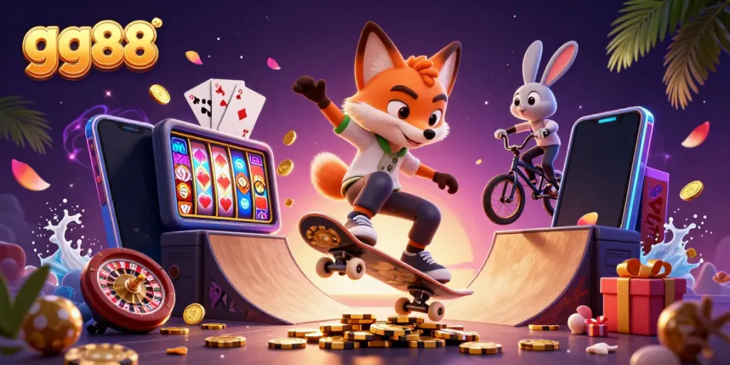 Engage with gg88 casino excitement featuring cartoon characters and vibrant game elements.