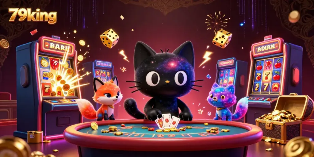 Experience the cosmic charm of 79king's magical casino with a black hole cat pulling in riches.