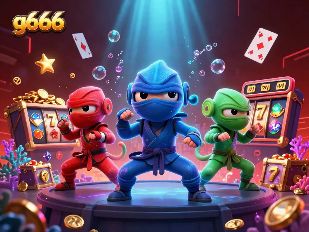 The g666 ninja chameleon team showcases thrilling casino action with vibrant games elements in a dynamic scene.