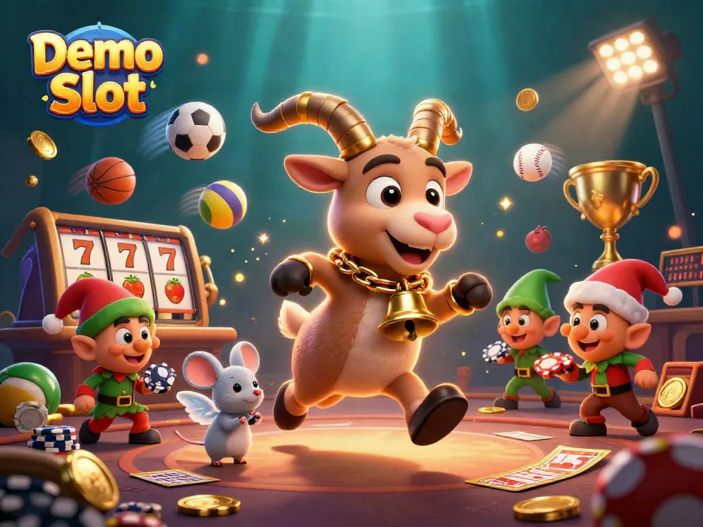 Spin and win with vibrant Demo Slot festivities, featuring playful characters in a lively casino scene.