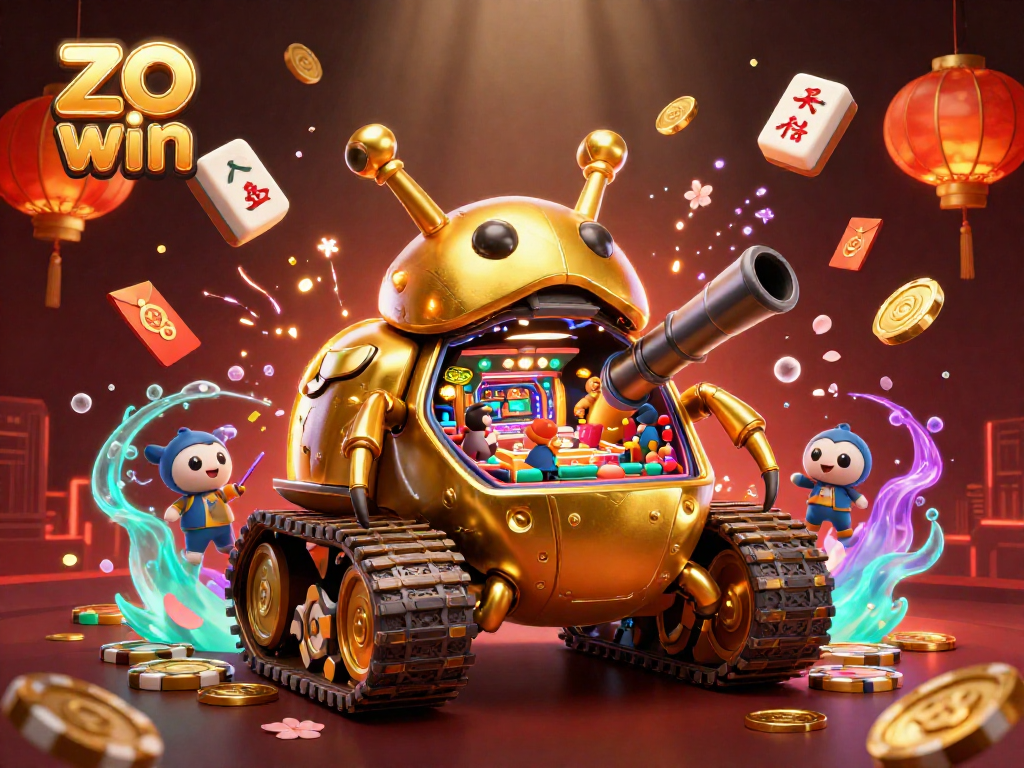 Experience the excitement of zo win with a dynamic 3D casino scene featuring vibrant elements.
