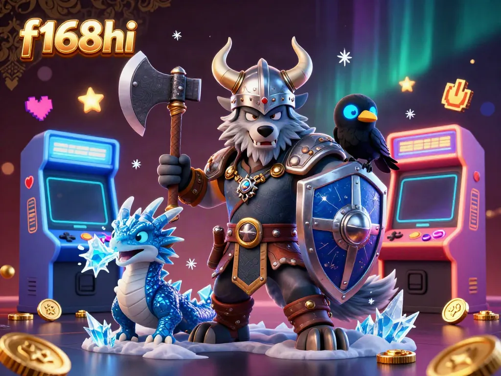 Engage with f168hi's thrilling casino adventures featuring warriors and dragons in a vibrant gaming scene.