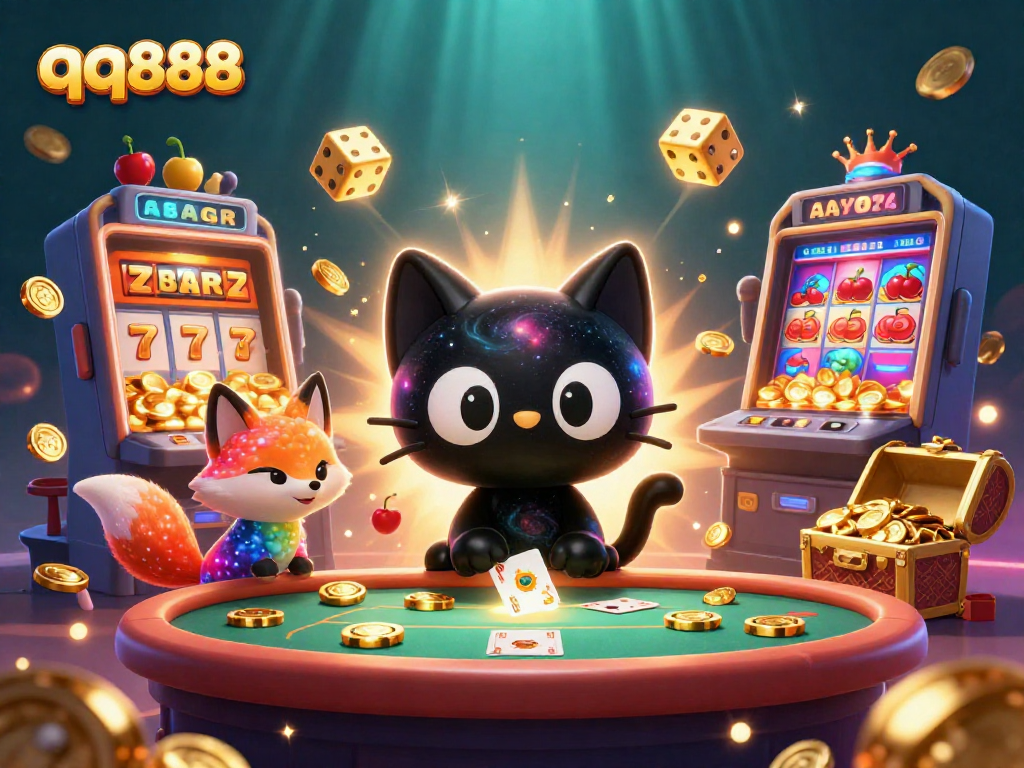Engage with qq888 at the cosmic casino, featuring a black hole cat and a nebula fox.